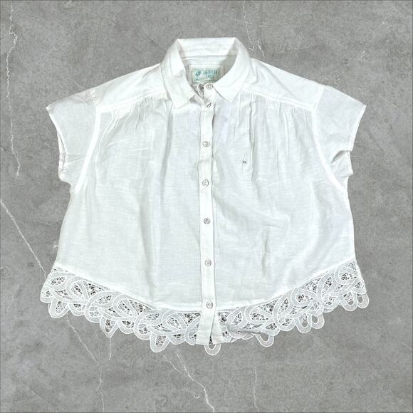 American Eagle Shirt Womens XS White Boho Oversized Resort Lace Cutout ‎ NWT - Picture 1 of 10